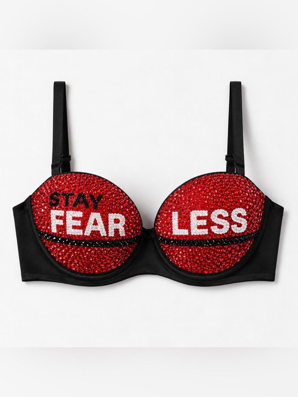 36B Stay Fearless Cosplay Crystal Design Rhinestone Glam Wrestling Bra Top New